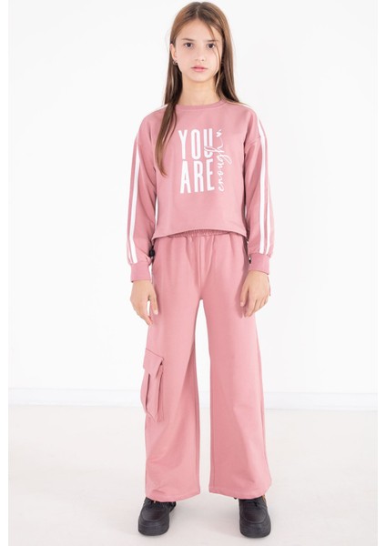 Pembe Yazı Baskılı Kargo Cep Detaylı Kız Çocuk Takım 22776 modelleri