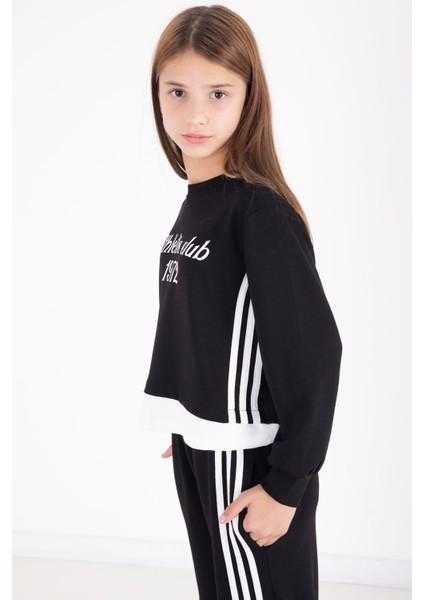 Siyah Şerit Detaylı Yazılı Geniş Paça Kız Çocuk Takım 22772 fiyatları