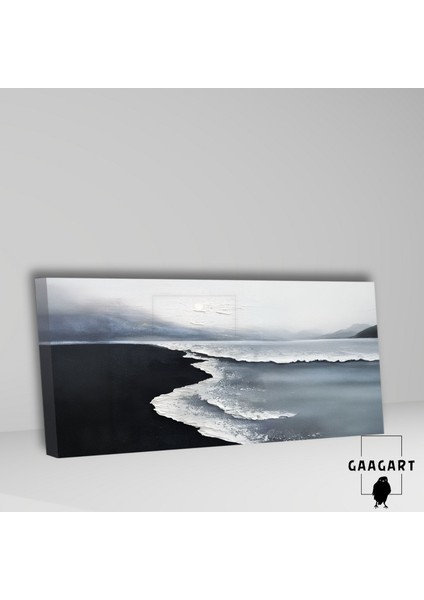 Panoramik Kanvas Kanvas Yağlı Boya Görünümlü Gri Siyah Beyaz Deniz Manzarası fiyatları