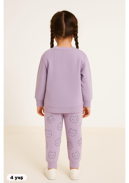 Lila Kedi 4-6 Yaş Çocuk Pijama Takımı modelleri