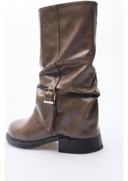 Kadın Deri Bot Körüklü Fermuarlı Platin Tokalı Vizon Vandira fırsatları