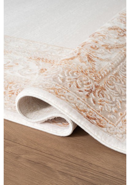 Indigo ID004T Krem Bej Klasik Çerçeveli Desen Akrilik Iplik Tozuaz Pamuk Taban Salon Mutfak Halısı fırsatları