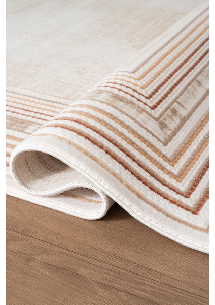 Indigo ID005T Krem Bej Klasik Çerçeveli Desen Akrilik Iplik Tozuaz Pamuk Taban Salon Mutfak Halısı fırsatları