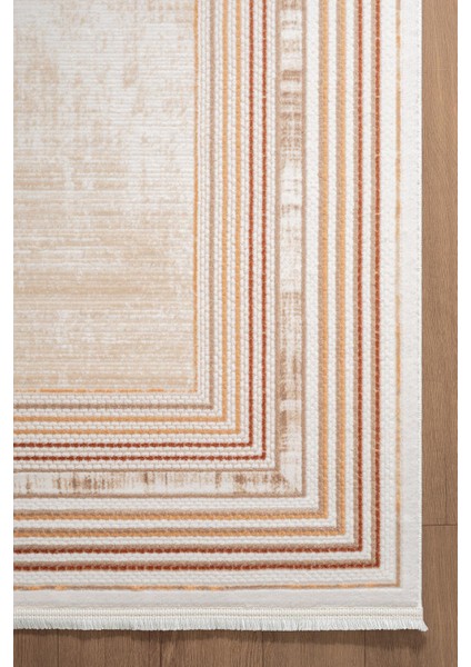 Indigo ID005T Krem Bej Klasik Çerçeveli Desen Akrilik Iplik Tozuaz Pamuk Taban Salon Mutfak Halısı indirimleri