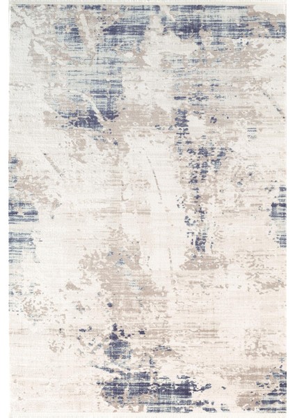 Indigo ID008M Beyaz Mavi Modern Desen Akrilik Iplik Tozuaz Pamuk Taban Salon Mutfak Halısı