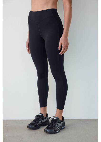 Siyah Hafif Destek Yanları Fitilli Yüksek Bel Tayt fiyatları