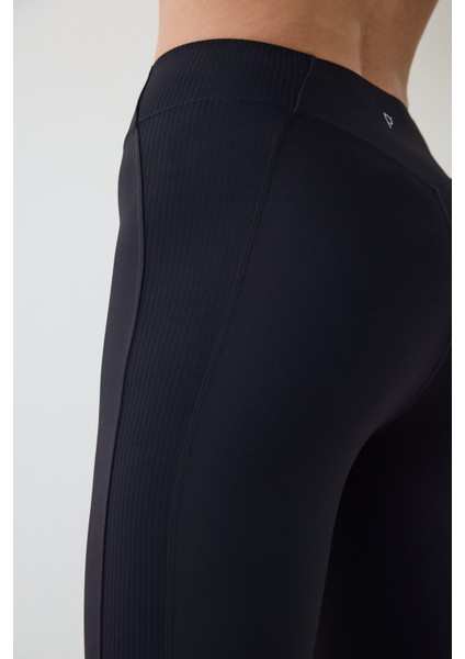 Siyah Hafif Destek Yanları Fitilli Yüksek Bel Tayt fırsatları