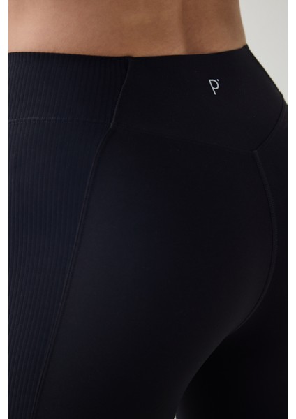 Siyah Hafif Destek Yanları Fitilli Yüksek Bel Tayt indirimleri