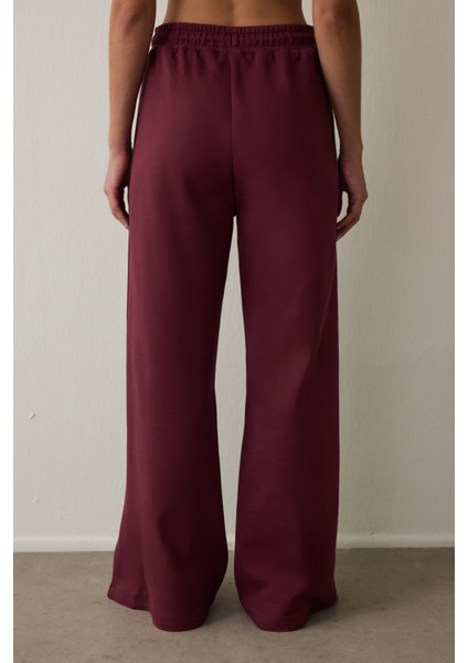 Bordo Düz Paça Yüksek Bel Eşofman Altı modelleri