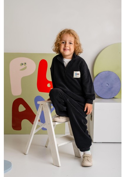 Erkek Çocuk Kapşonlu Fermuarlı Polar Ikili Takım - Siyah fiyatları