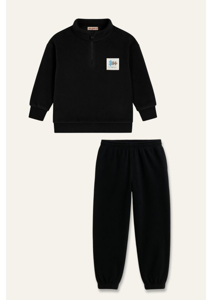 Erkek Çocuk Kapşonlu Fermuarlı Polar Ikili Takım - Siyah indirimleri
