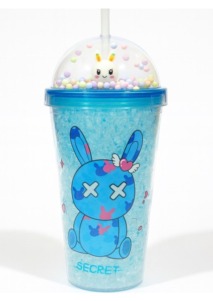 Sevimli Bunny Tavşan Figürlü Renkli Boncuklu Kristal Efektli Tasarım Pipetli Bardak Suluk Mavi 2087 fiyatları