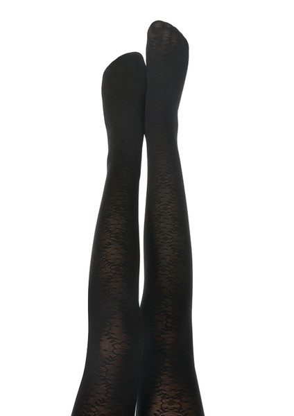 Siyah Pretty Flower Külotlu Çorap