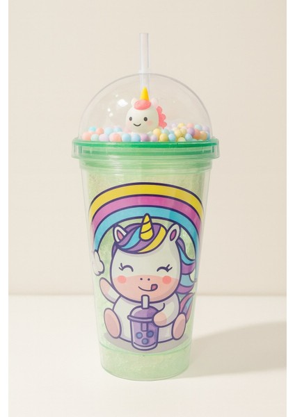 Renkli Boncuklu Unicorn Tasarımlı Pipetli Içecek Bardağı çocuklar Için Sevimli Suluk yeşil 2646 fiyatları