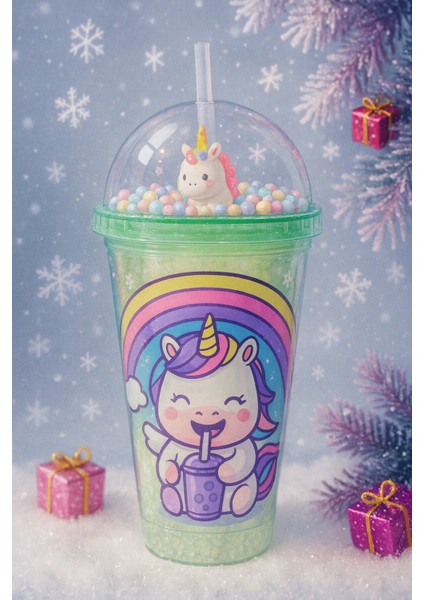 Renkli Boncuklu Unicorn Tasarımlı Pipetli Içecek Bardağı çocuklar Için Sevimli Suluk yeşil 2646 modelleri