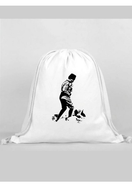 Atatürklü Sırt Çantası - Ip Büzgülü Spor Çanta