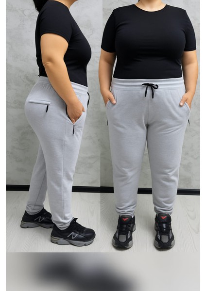 BSBYN-2310 Büyük Beden Kemer Paça Ribana Bayan Eşofman