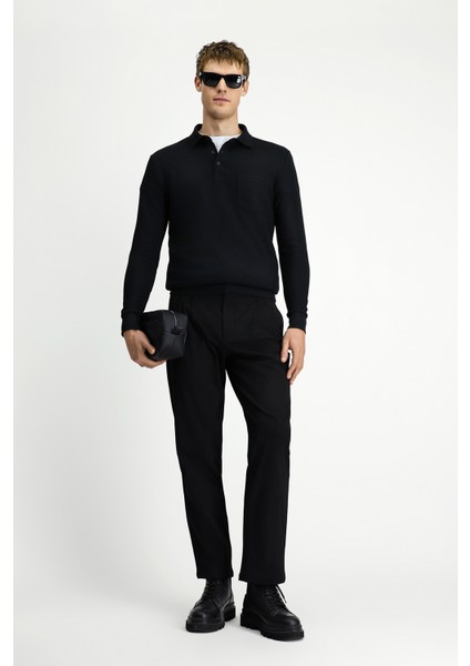 Polo Yaka Regular Fit Desenli Pamuk Sweatshırt fiyatları