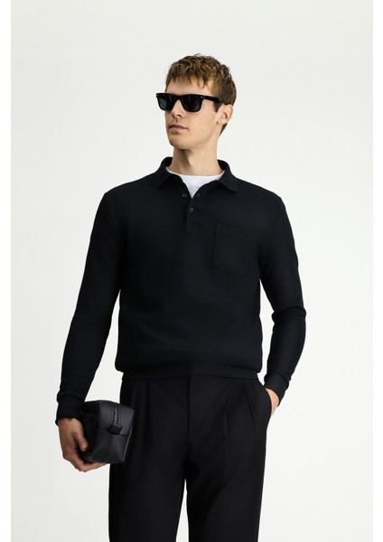 Polo Yaka Regular Fit Desenli Pamuk Sweatshırt fırsatları