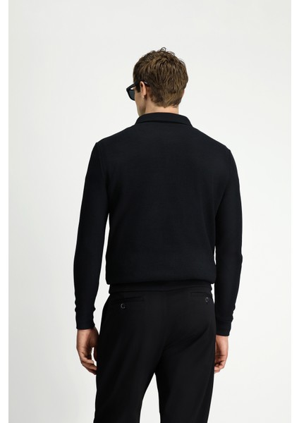 Polo Yaka Regular Fit Desenli Pamuk Sweatshırt indirimleri