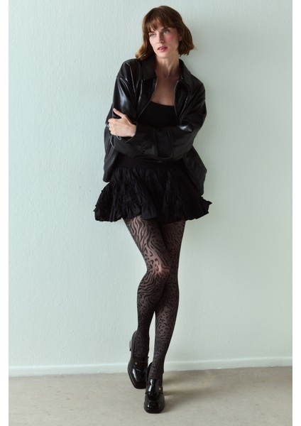 Koyu Gri Zesütyenleopard Külotlu Çorap