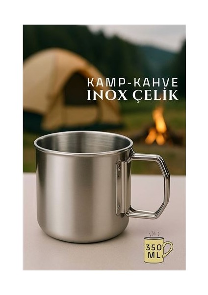 Inox Çelik Kamp Kupası Inox Kamp Bardağı Profesyonel Inox Çelik 350 ml
