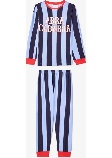 Mavi Erkek Çocuk Abra Kadabra Çizgili Pijama Takımı