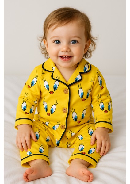 %100 Pamuklu Uzun Kollu Mevsimlik Bebek Çocuk Pijaması