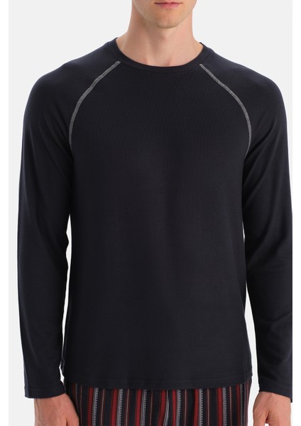 Lacivert Dikiş Detaylı Bisiklet Yaka Termal Tişört Pantolon Pijama Takımı indirimleri