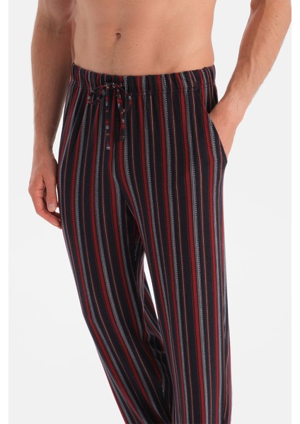 Lacivert Dikiş Detaylı Bisiklet Yaka Termal Tişört Pantolon Pijama Takımı