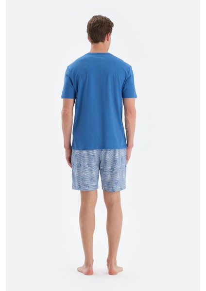 Sax Mavisi Bisiklet Yaka Kısa Kollu Tişört Şort Pijama Takımı fiyatları