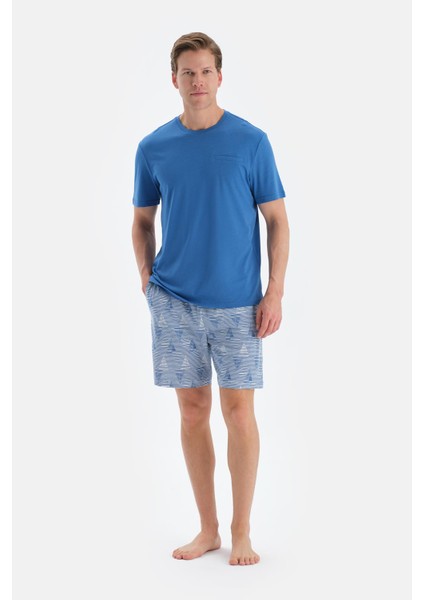 Sax Mavisi Bisiklet Yaka Kısa Kollu Tişört Şort Pijama Takımı fırsatları