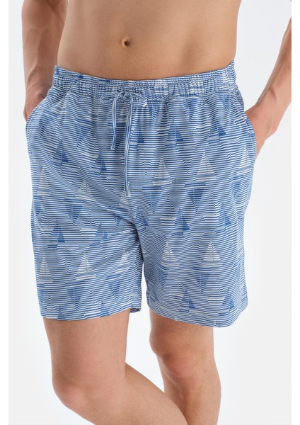 Sax Mavisi Bisiklet Yaka Kısa Kollu Tişört Şort Pijama Takımı