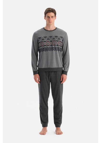 Antrasit Melanj Jakar Desenli Interlok Pijama Takımı indirimleri