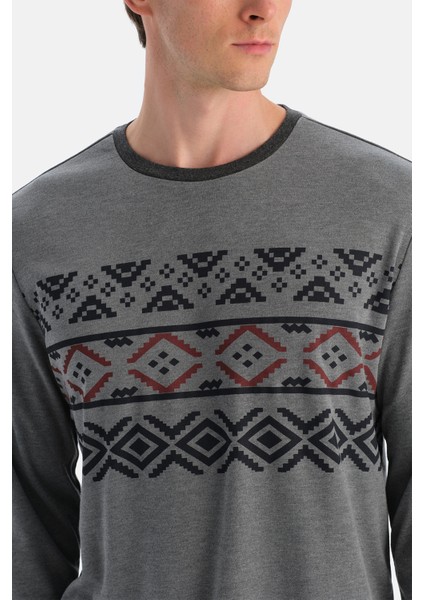 Antrasit Melanj Jakar Desenli Interlok Pijama Takımı