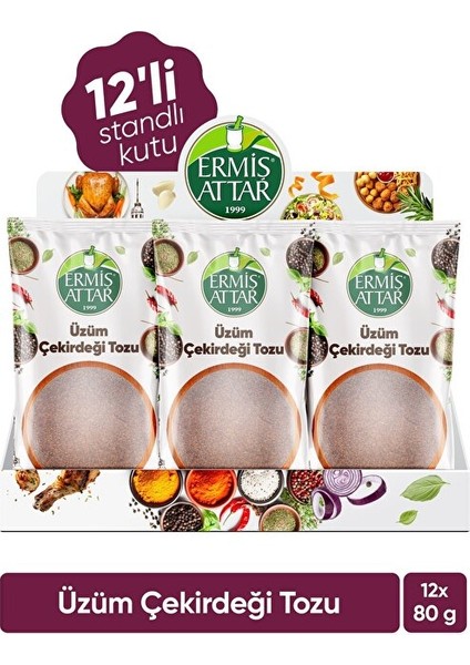 Üzüm Çekirdeği Tozu 80 Gram 12'li Ermiş Attar