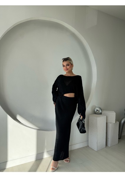 Siyah Bluz Etek Triko Takım