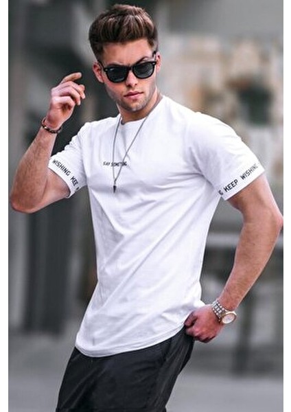 Beyaz Erkek T-Shirt Kısa Kol %100 Pamuk Slim Fit Model Yaz Sezonu fiyatları
