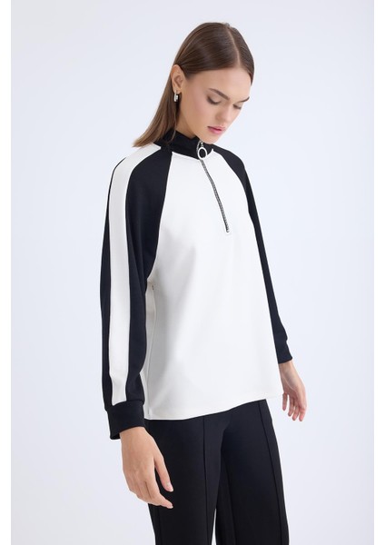 Iki Renk Yarım Fermuarlı Uzun Kol Sweat fiyatları