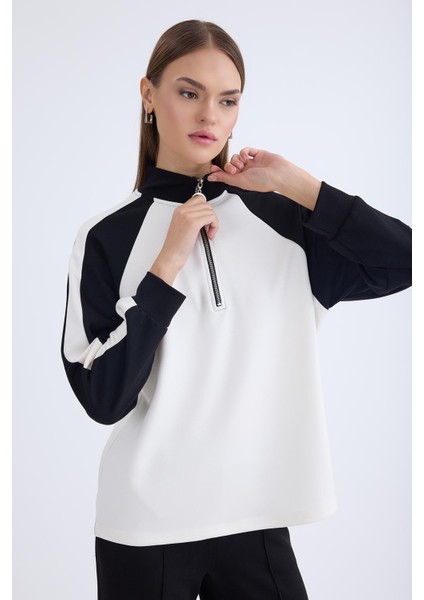 Iki Renk Yarım Fermuarlı Uzun Kol Sweat fırsatları