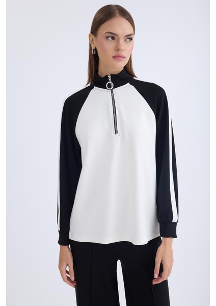 Iki Renk Yarım Fermuarlı Uzun Kol Sweat indirimleri