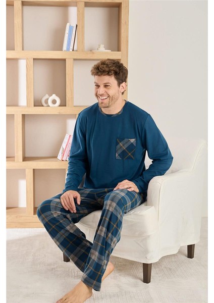 Lacivert Yeşil Ekose Desenli Elegant Erkek pijama takımı fiyatları