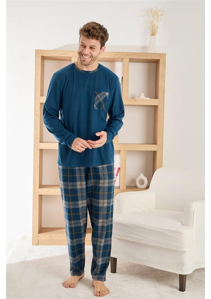 Lacivert Yeşil Ekose Desenli Elegant Erkek pijama takımı fırsatları