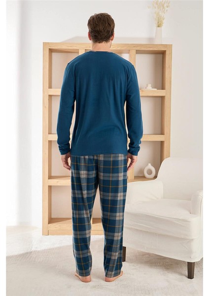 Lacivert Yeşil Ekose Desenli Elegant Erkek pijama takımı indirimleri