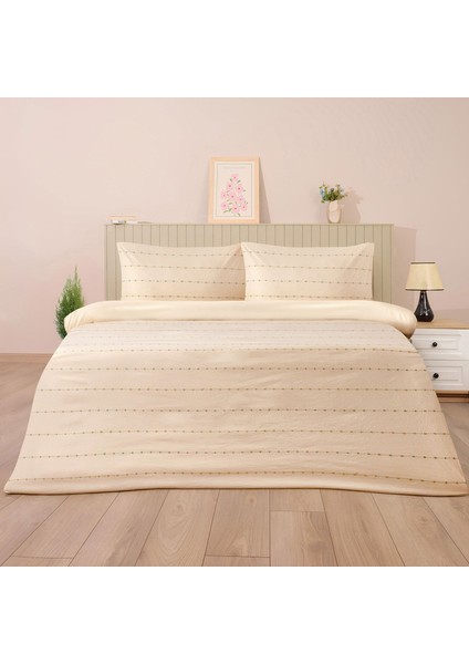 Soft Elias Ipliği Boyalı Çift Kişilik Nevresim Takımı - Ekru