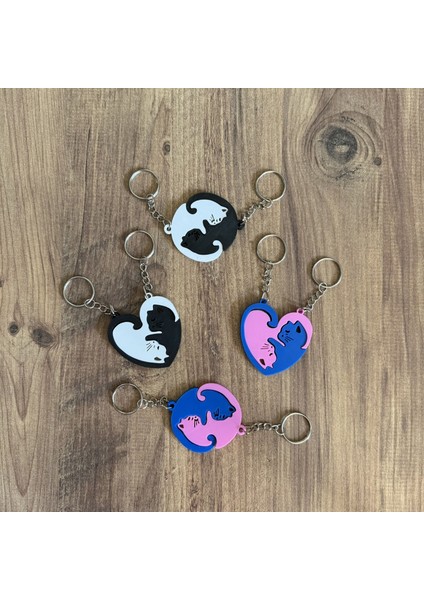 Çift Anahtarlık - 2li Kedi Anahtarlık - Kedi Kalp Anahtarlık (Pembe Mavi) fiyatları