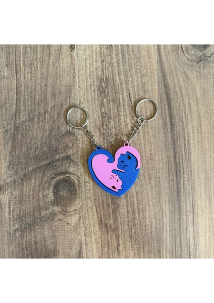 Çift Anahtarlık - 2li Kedi Anahtarlık - Kedi Kalp Anahtarlık (Pembe Mavi) modelleri