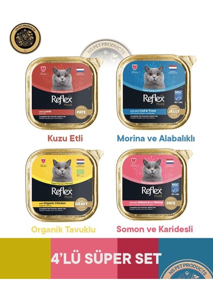 Plus Karışık Set 4'lü Yetişkin Kedi Maması – 4 × 85 G