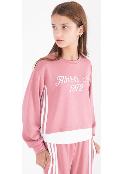 Pembe Şerit Detaylı Yazılı Geniş Paça Kız Çocuk Takım 22773 fiyatları