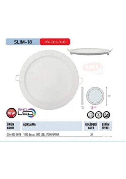 Horoz Electric Slim 18W LED Panel 6400K Beyaz